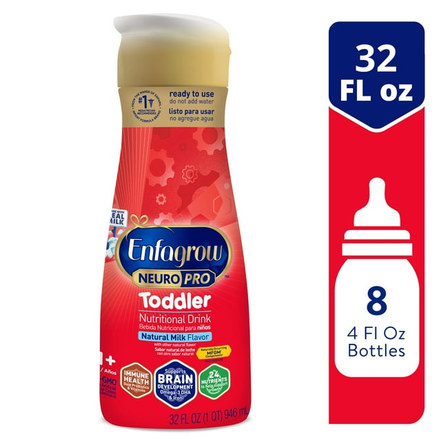 Enfagrow NeuroPro Liquid Toddler Nutritional Milk Drink, Supports Growth & Immune Health, Natural Milk Flavor, 32 Fl Oz Bottle