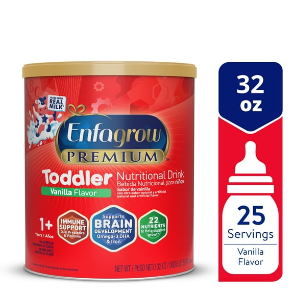 Enfagrow Premium Toddler Milk Nutritional Drink, Enfagrow Toddler Drink, Try Our Brain-Supporting Trio, Vanilla 32oz Can