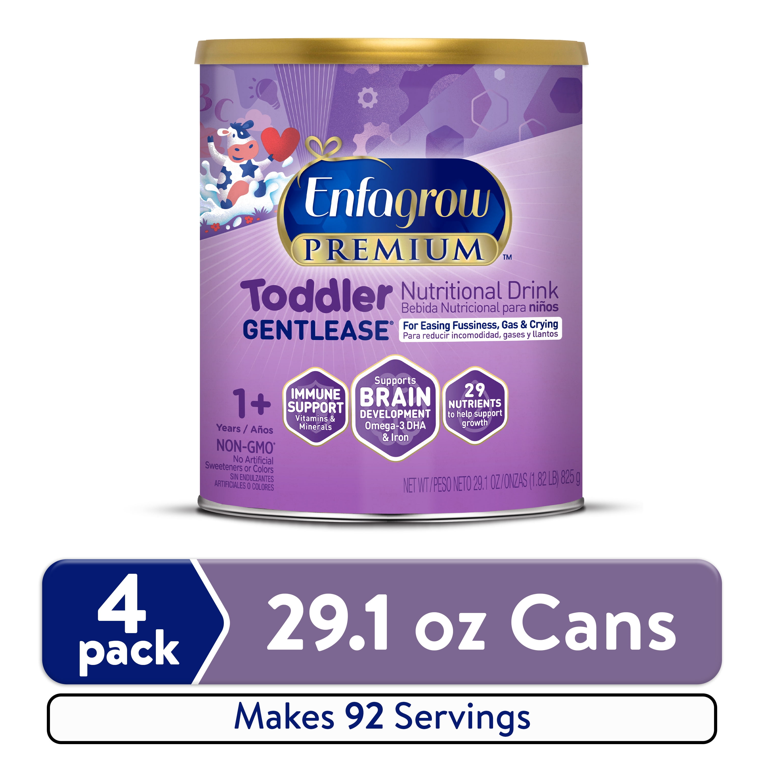 Enfagrow Premium Gentlease Toddler Nutritional Drink, For Easing Fussiness, Gas & Crying, 29.1 Oz Can, 4 Count