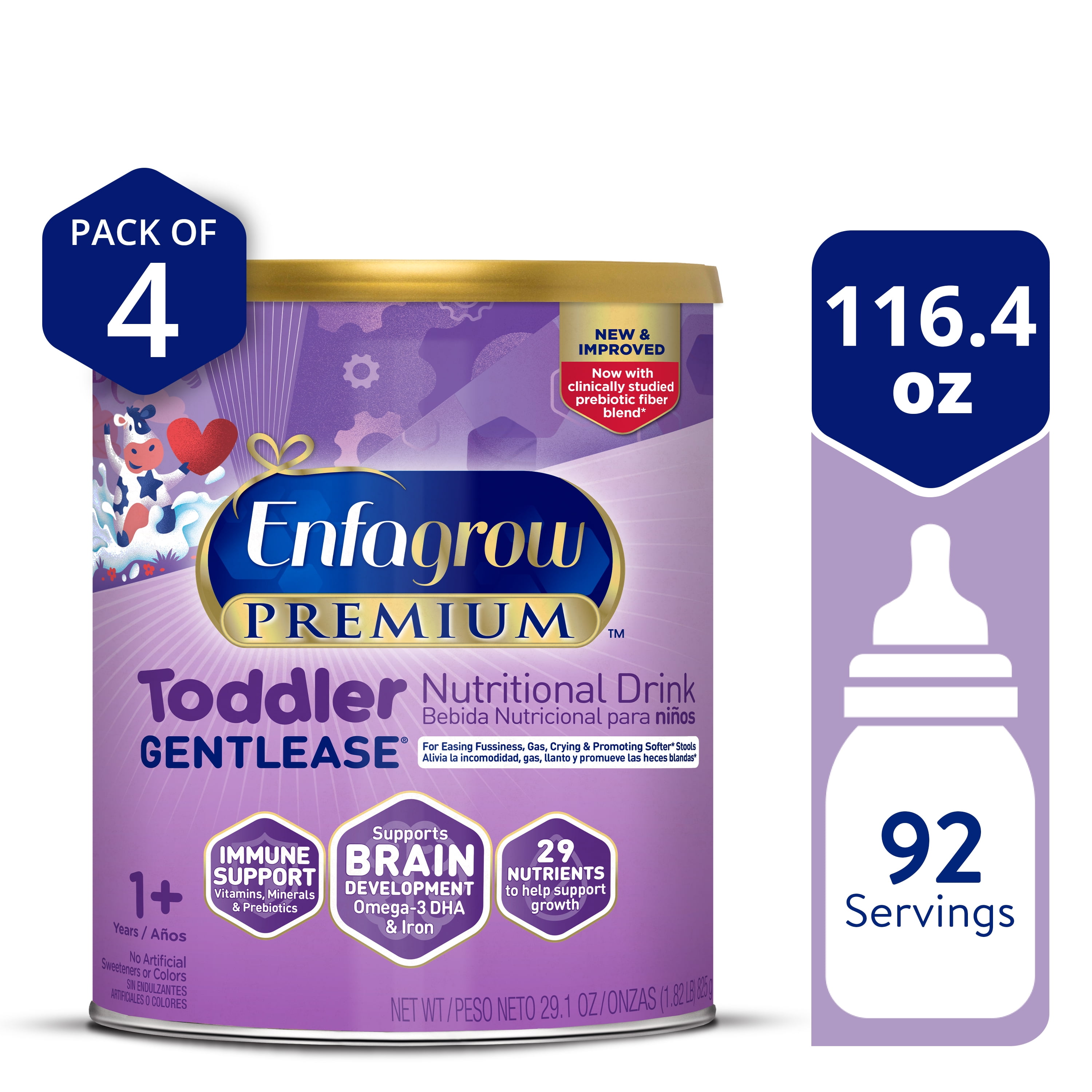 Enfagrow Premium Gentlease Toddler Nutritional Drink, For Easing Fussiness, Gas & Crying, 29.1 Oz Can, 4 Count