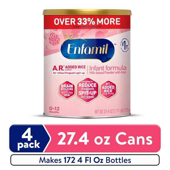 Enfamil A.R. Powder Baby Formula, Reduces Frequent Spit-Up, 27.4 oz Can, 4 count