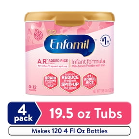 Enfamil A.R. Powder Baby Formula, Reduces Frequent Spit-Up, 19.5 oz Tub, 4 count