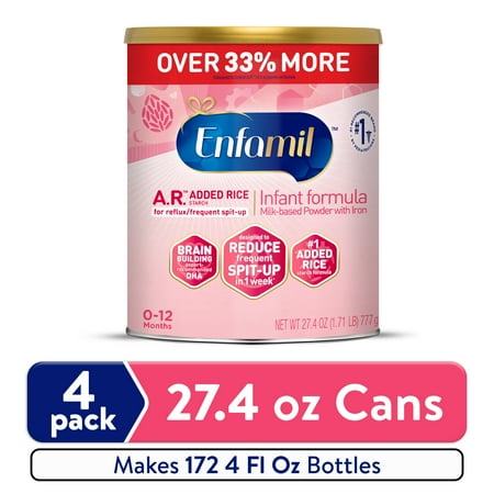 Enfamil A.R. Powder Baby Formula, Reduces Frequent Spit-Up, 27.4 oz Can, 4 count