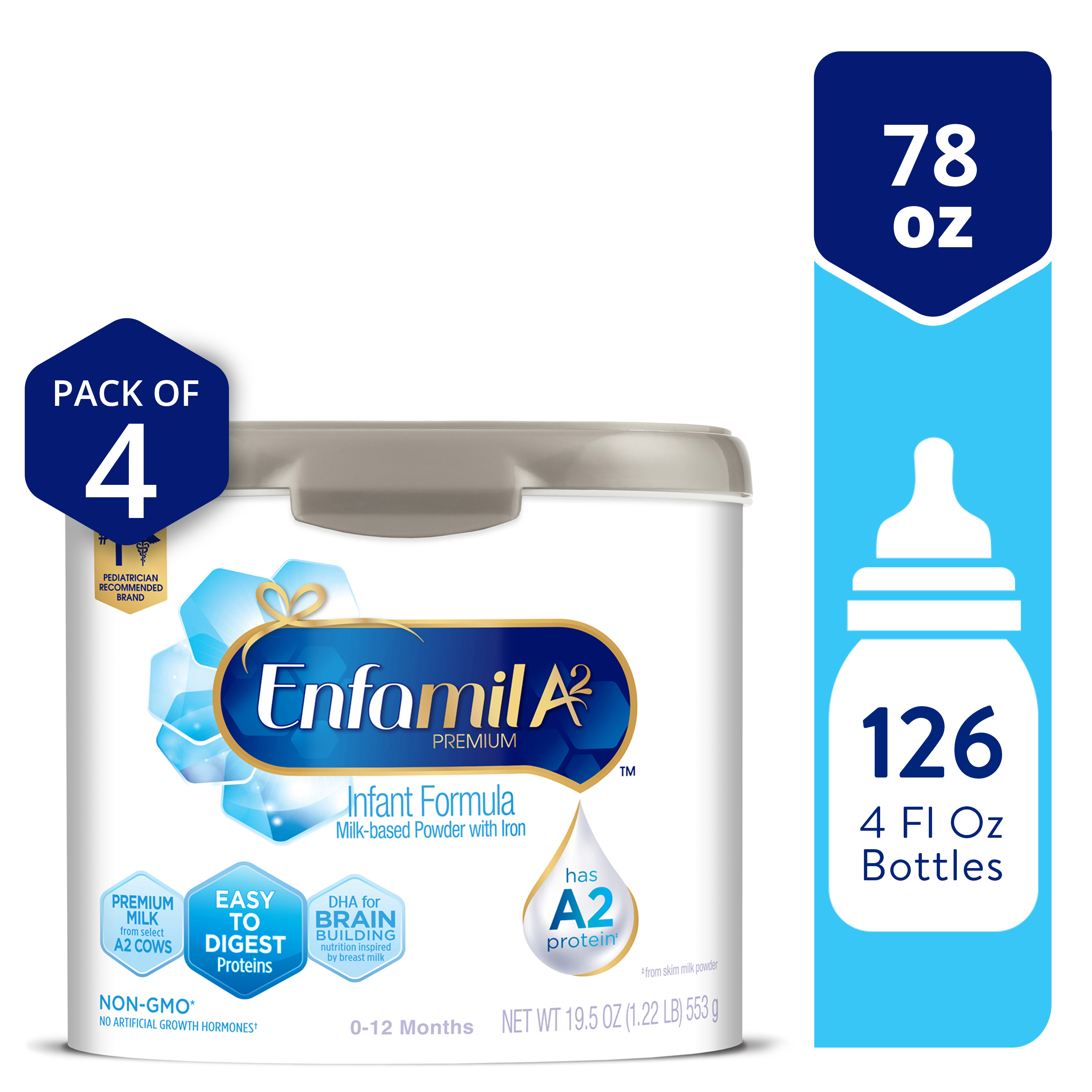 Enfamil A2 Premium Infant Formula, Milk-based Powder with Iron, 19.5 Oz (Pack of 4) - image 1 of 14