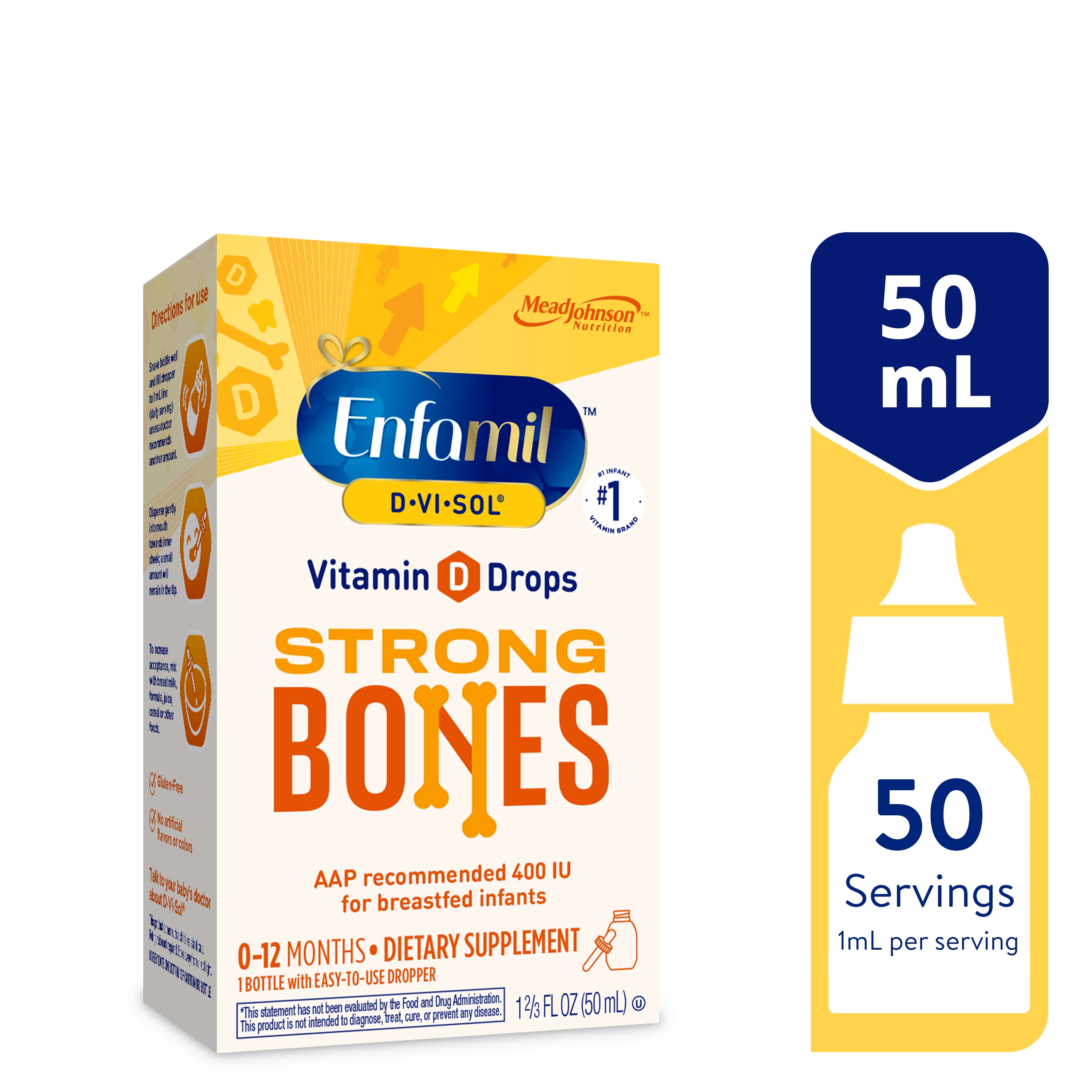 Enfamil Baby Vitamin D-Vi-Sol Liquid Vitamin D Drops, Supports Strong Teeth & Bone Development, 50mL Bottle