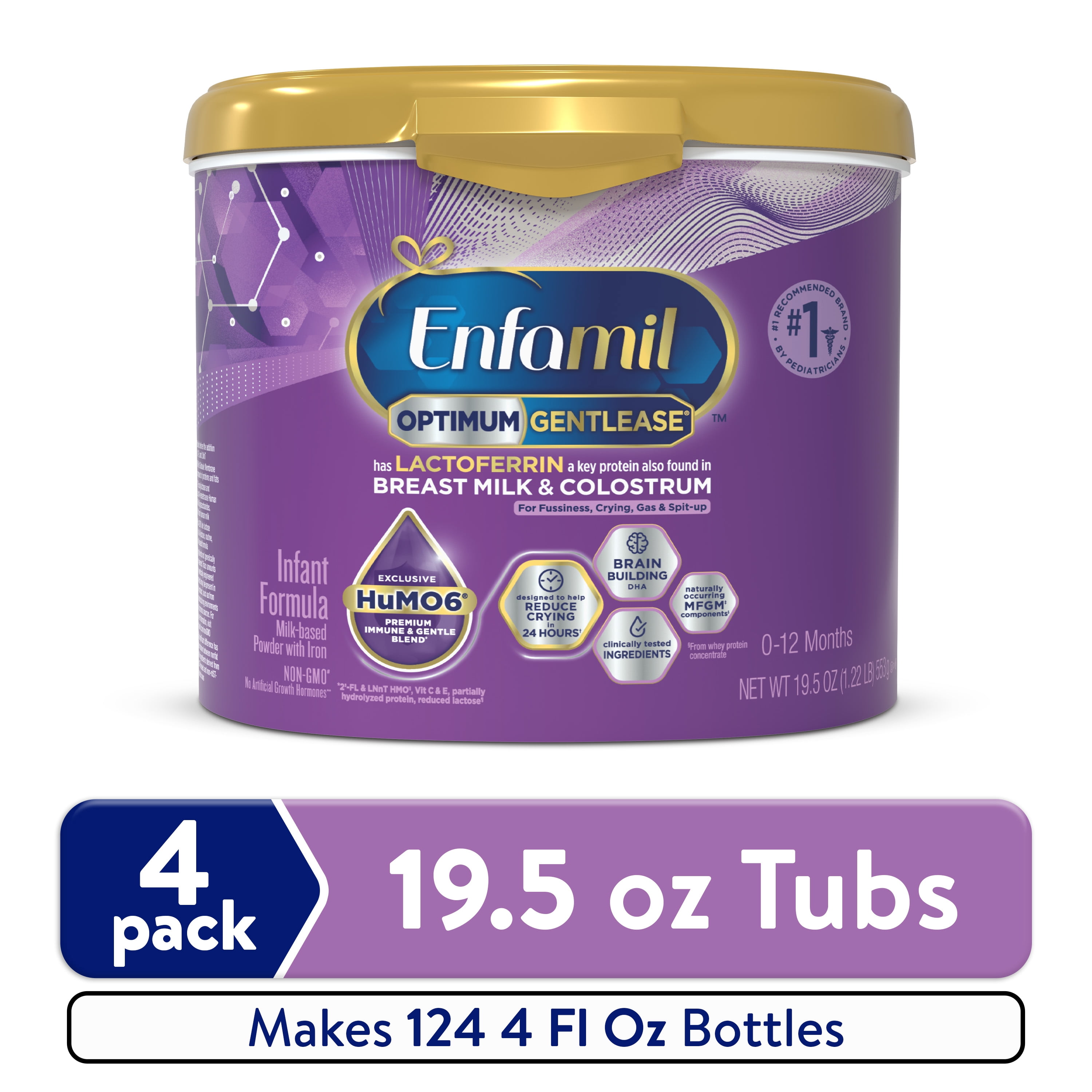 Enfamil Optimum Gentlease Baby Formula, Our Closest Formula to Breast Milk For Fussiness, Crying, Gas & Spit-up, Immune-Supporting Lactoferrin also found in Breast Milk, 19.5 Oz