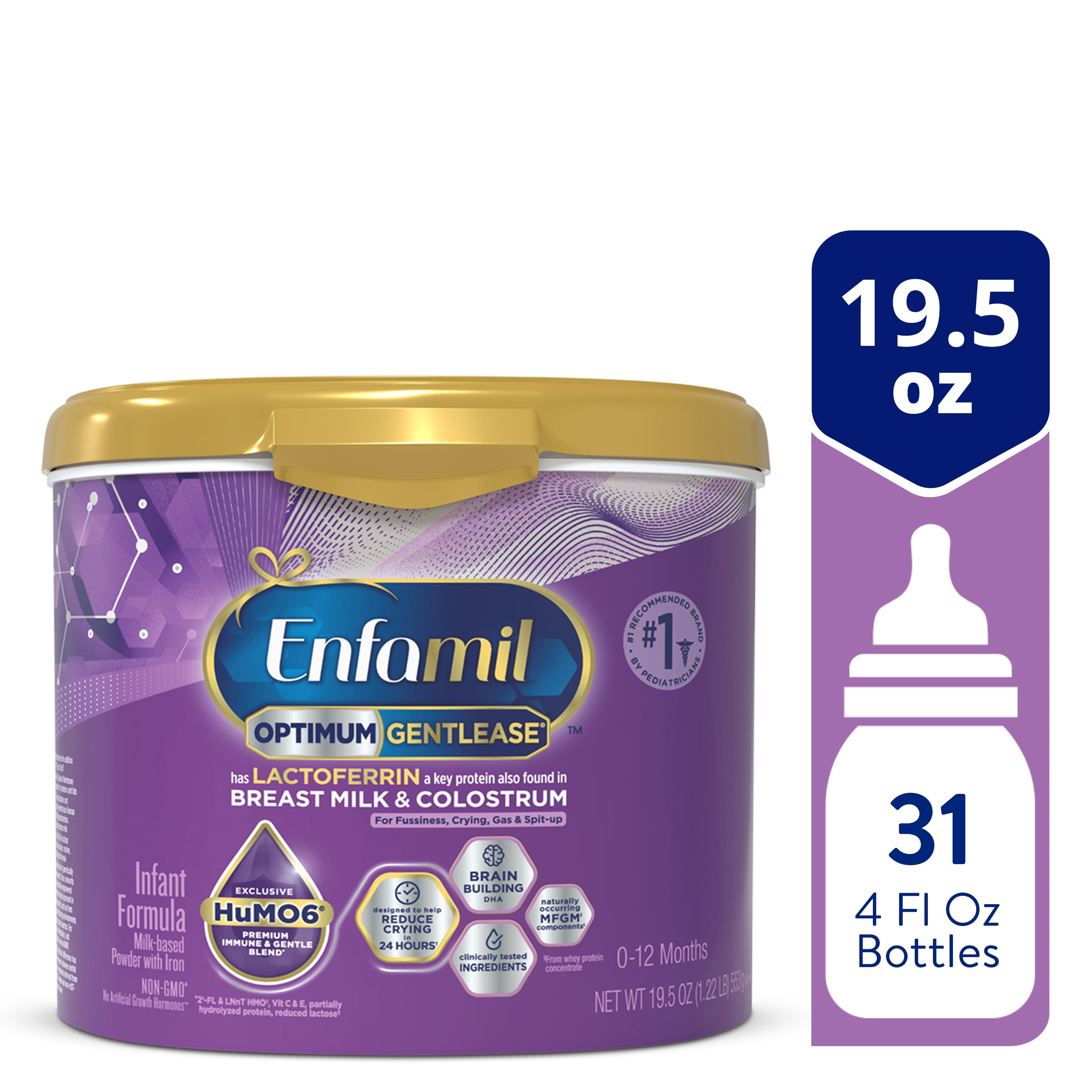 Enfamil Optimum (Enspire) Gentlease Powder Baby Formula, Our Closest to Breast Milk 19.5 oz Tub