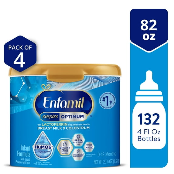Enfamil Enspire Optimum Powder Baby Formula, With Lactoferrin, Our Closest Formula to Breast Milk, 20.5 Oz Tub, 4 Count
