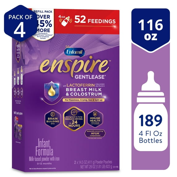 Enfamil Enspire Optimum Powder Baby Formula, With Lactoferrin, Our Closest Formula to Breast Milk, 29 Oz Box, 4 Count