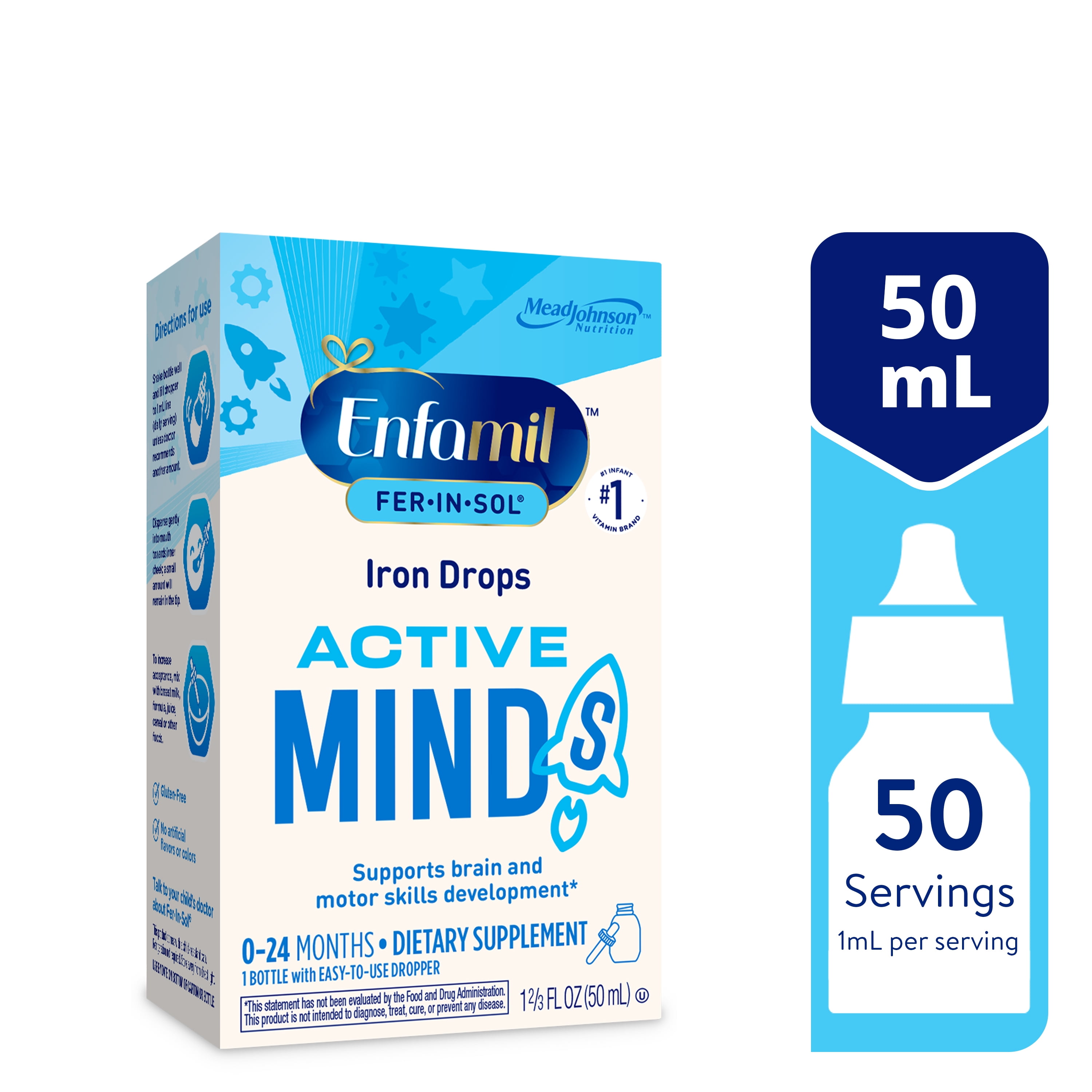 Enfamil Fer-In-Sol Iron Supplement Drops for Infants & Toddlers, Supports Brain Development, 50 mL Dropper Bottle