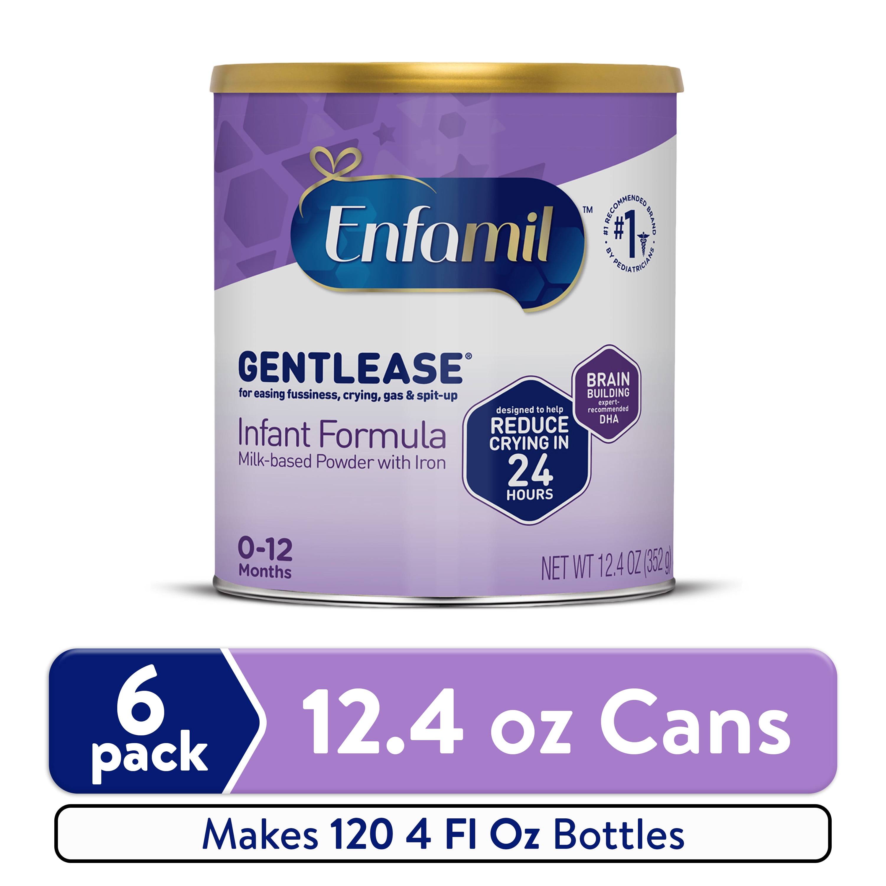 Enfamil Gentlease Baby Formula, for easing Fussiness, Gas, Crying and Spit-up, 12.4 oz, Can, 6 count