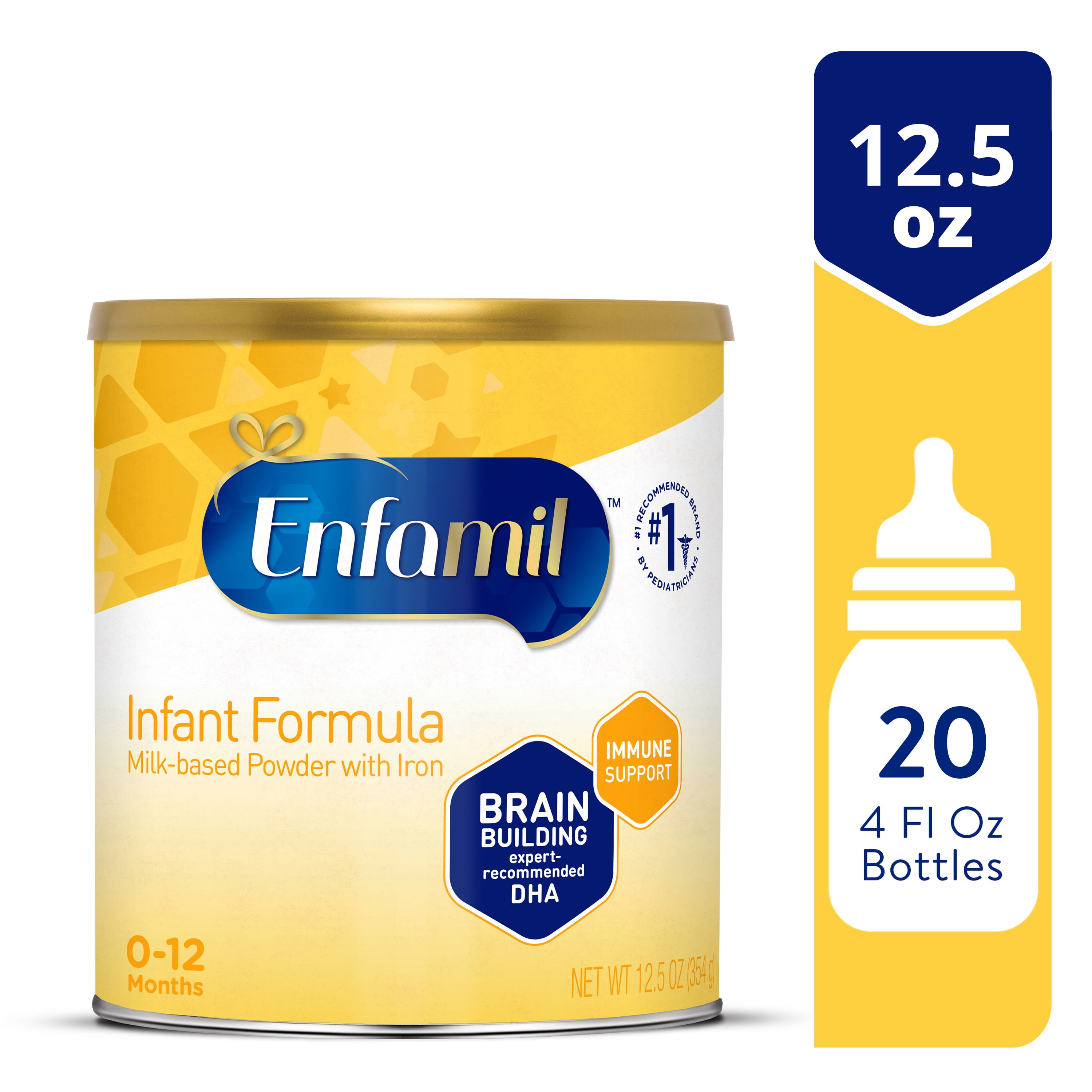 Enfamil Fórmula infantil, fórmula para bebés a base de leche con hierro,  Omega-3 DHA y colina, lata de polvo, 21.1 onzas