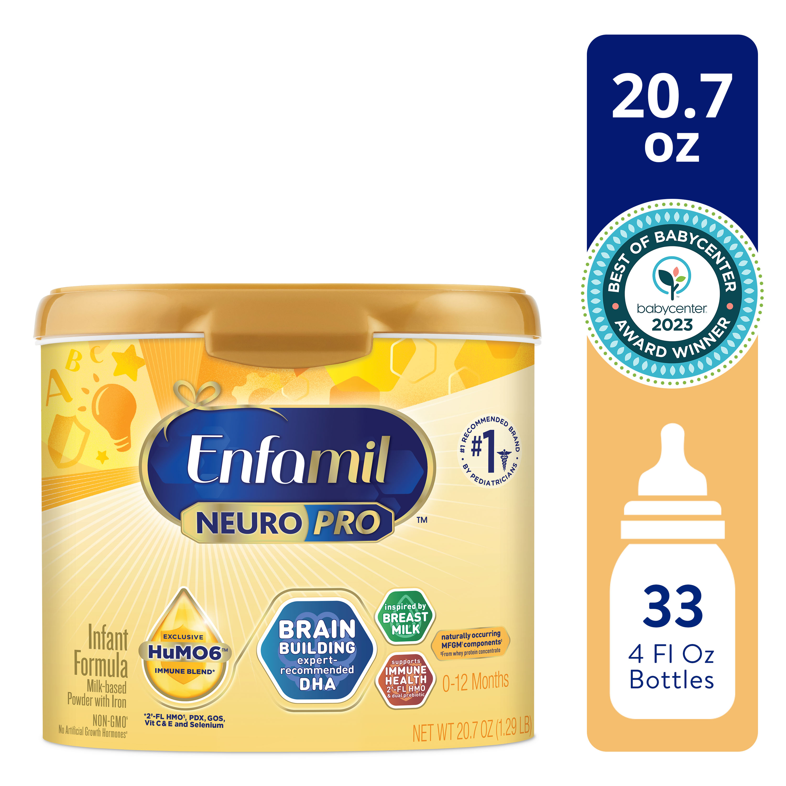 Enfamil NeuroPro Baby Formula, Milk-Based Infant Nutrition, MFGM* 5-Year Benefit, Expert-Recommended Brain-Building Omega-3 DHA, Exclusive HuMO6 Immune Blend, Non-GMO, 20.7 oz​ - image 1 of 15