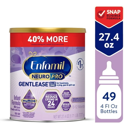 Enfamil NeuroPro Gentlease Baby Formula, Brain and Immune Support with DHA, Clinically Proven to Reduce Fussiness, Crying, Gas and Spit-up in 24 Hours, Non-GMO, Powder Can, 27.4 Oz