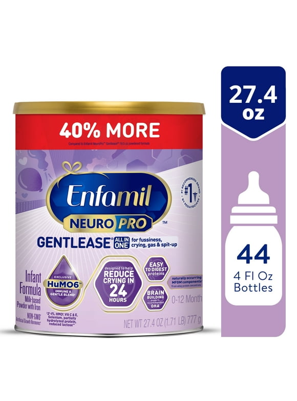  Enfamil NeuroPro Gentlease Baby Formula, Infant Formula Nutrition, Brain Support that has DHA, HuMO6 Immune Blend, Designed to Reduce Fussiness, Crying, Gas & Spit-up in 24 Hrs, Powder Can, 27.4 Oz