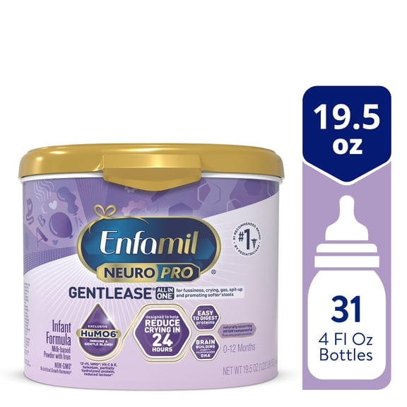 Enfamil NeuroPro Gentlease Baby Formula for Easing Fussiness, Gas, Spit-up in 24 Hrs, 19.5 oz Tub
