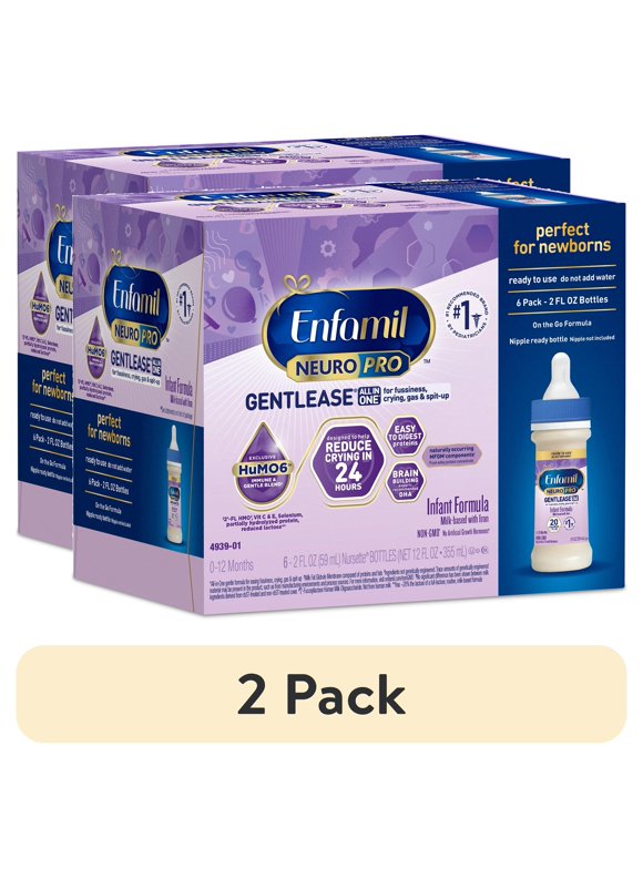 (2 pack) Enfamil NeuroPro Gentlease Liquid Baby Formula, For Fussiness, Crying, Gas, & Spit-up, 2 Fl Oz Bottle, 6 Count