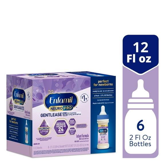 Enfamil NeuroPro Gentlease Ready-to-Feed Baby Formula for Easing Fussiness, Gas, Spit-up in 24hrs, 2 fl oz Bottle, 6 Count