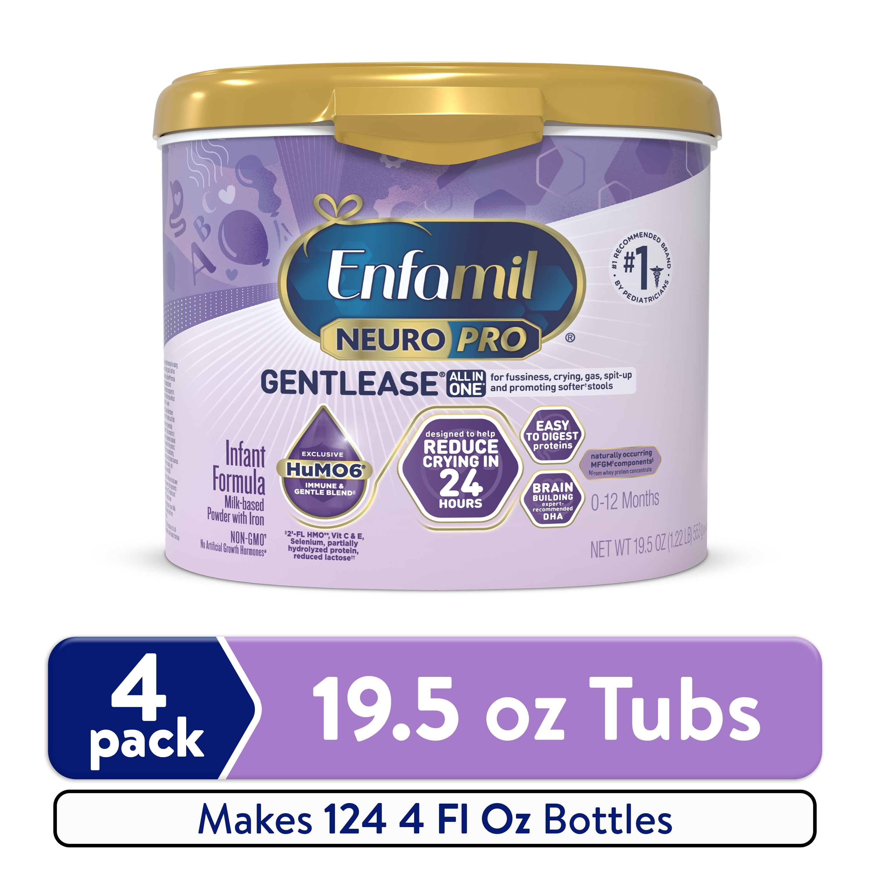 Enfamil NeuroPro Gentlease Powder Baby Formula, For Fussiness, Crying, Gas, Spit-up, & Soft Stools, 19.5 Oz Tub, 4 Count