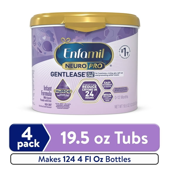 Enfamil NeuroPro Gentlease Powder Baby Formula, For Fussiness, Crying, Gas, Spit-up, & Soft Stools, 19.5 Oz Tub, 4 Count
