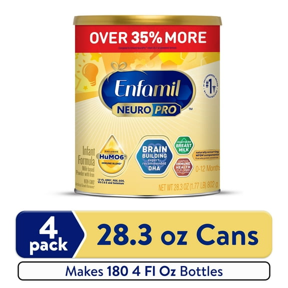 Enfamil NeuroPro Powder Baby Formula, Brain Support, 28.3 oz Can, 4 pack