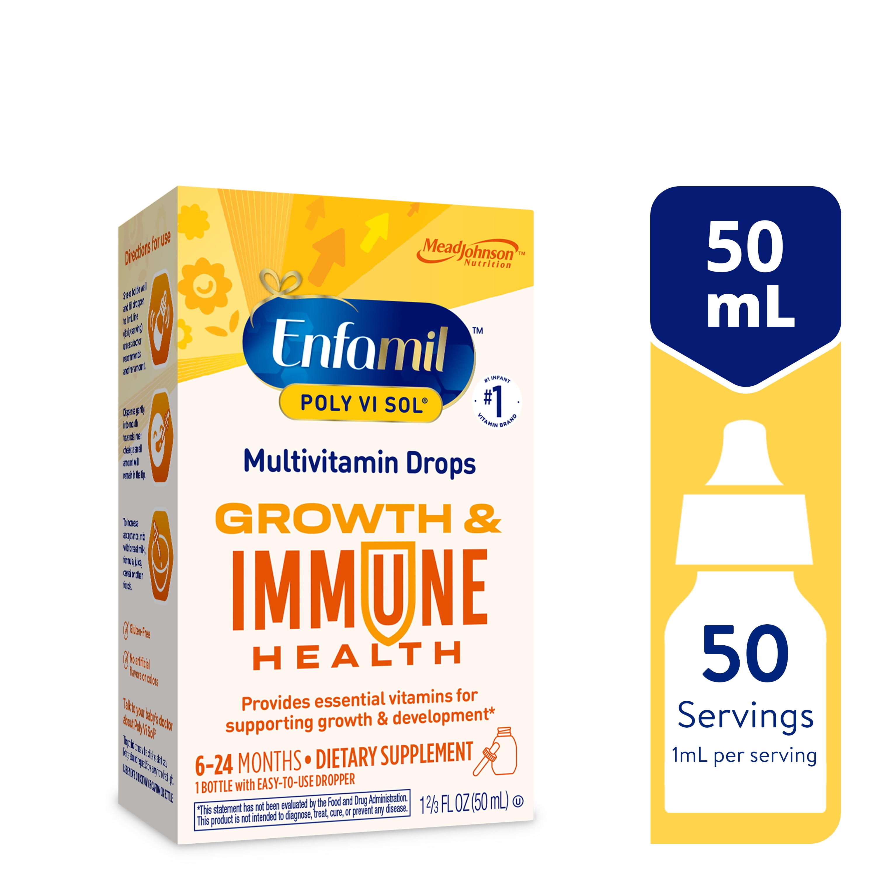 Enfamil Poly-Vi-Sol 8 Multi-Vitamins & Iron Supplement Drops for Infants & Toddlers, Supports Growth & Development, 50 mL Dropper Bottle