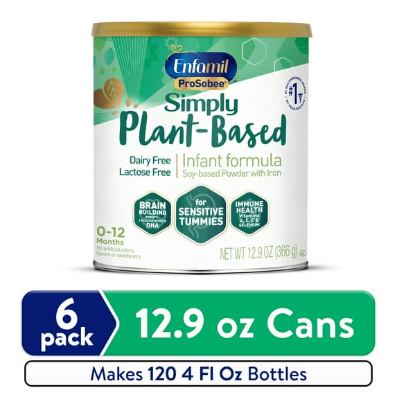 Enfamil ProSobee Plant-Based Powder Baby Formula, Dairy Free, Lactose Free, 12.9 oz Can, 6 count