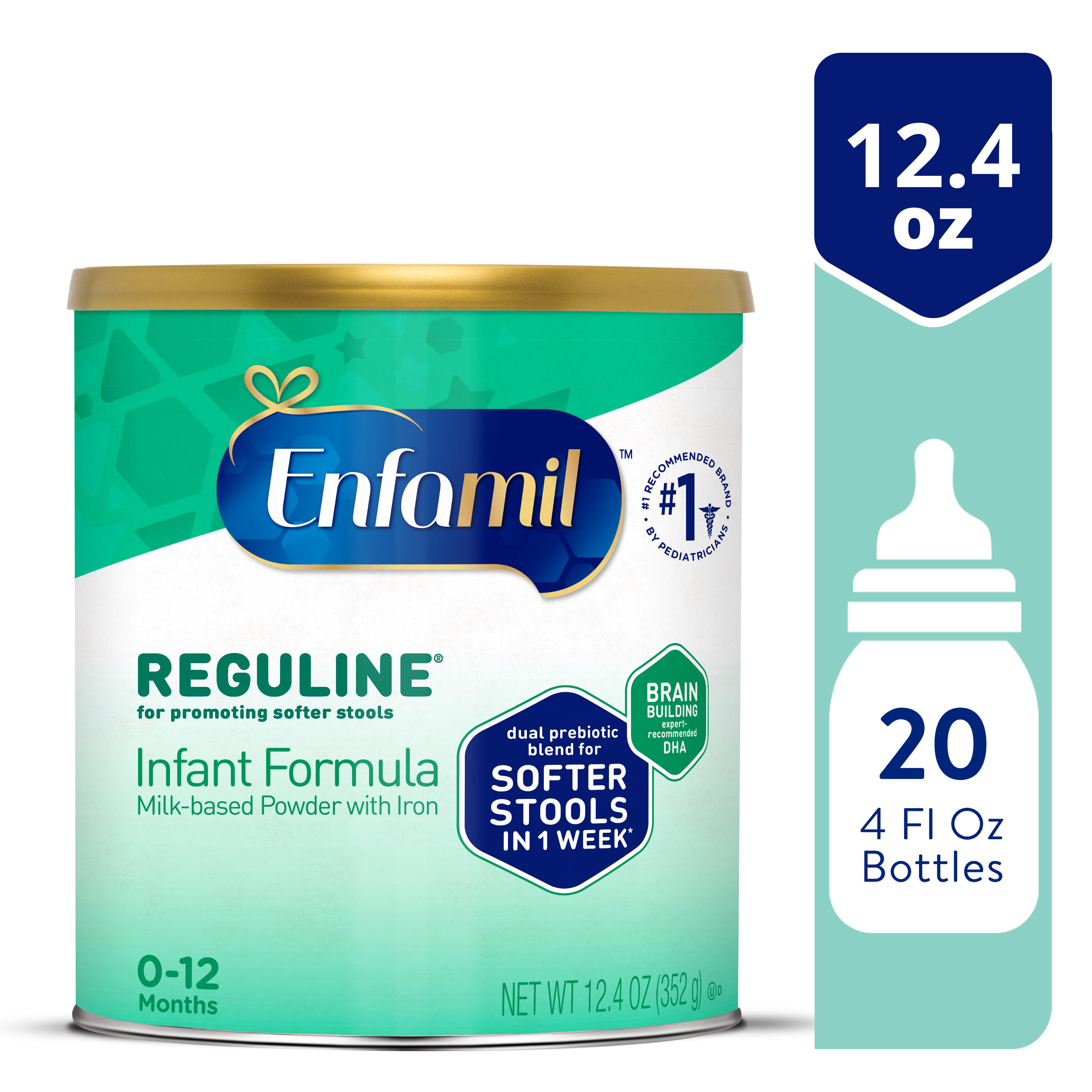 Enfamil Reguline Baby Formula, Milk-Based Infant Nutrition, Dual Prebiotics for Soft, Comfortable Stools within 1 Week of Use, Omega-3 DHA for Immune Support, Powder Can, 12.4 Oz - image 1 of 12