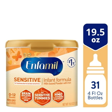 Enfamil Sensitive Baby Formula with DHA, Iron & Prebiotics to help support Brain & Immune Support. Lactose Sensitivity Infant Formula Inspired by Breast Milk, Non-GMO, Powder Can, 19.5 Oz