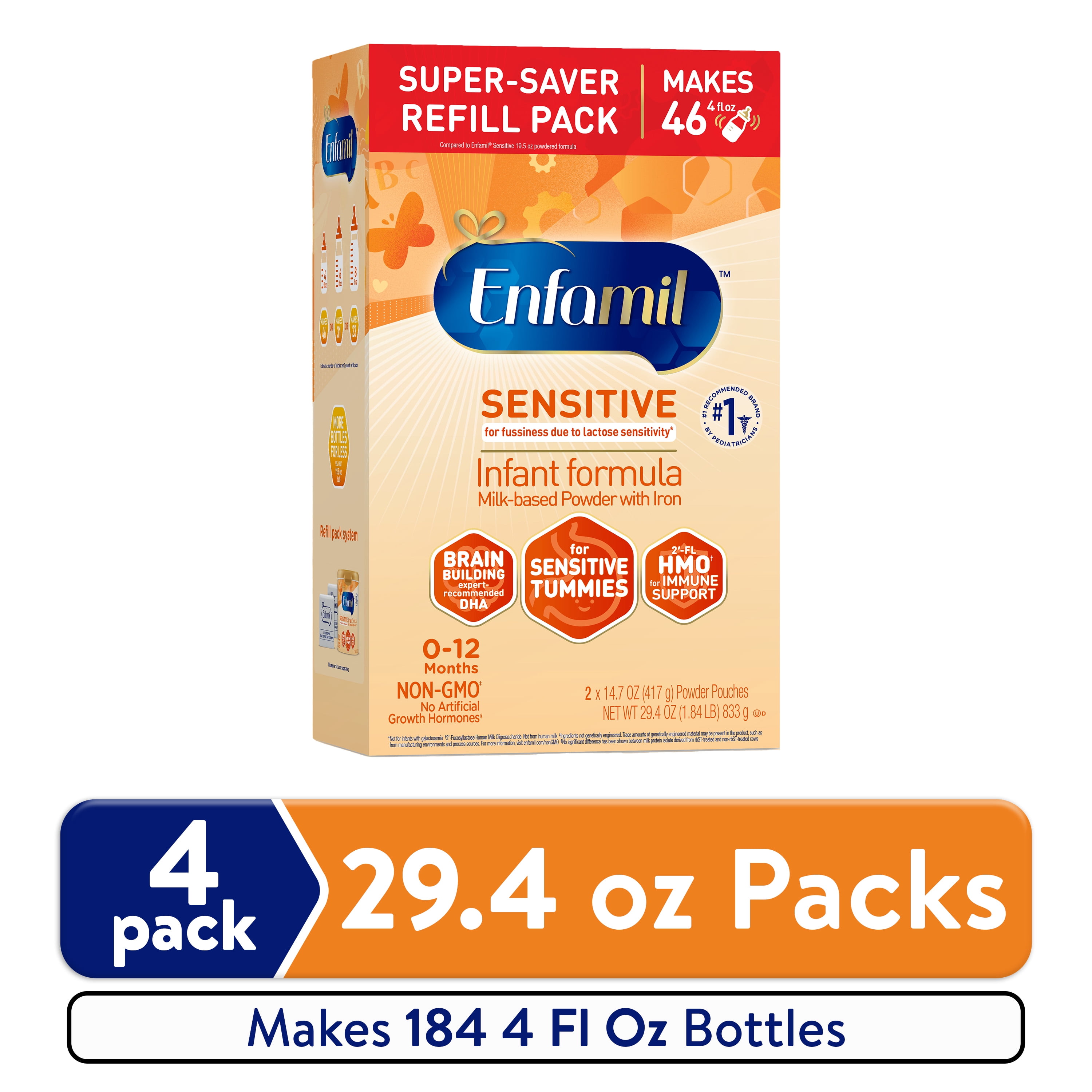 Enfamil Sensitive Baby Formula with DHA, Iron & Prebiotics to help support Brain & Immune Support. Lactose Sensitivity Infant Formula Inspired by Breast Milk, Non-GMO, Powder Refill Box, 117.6 Oz