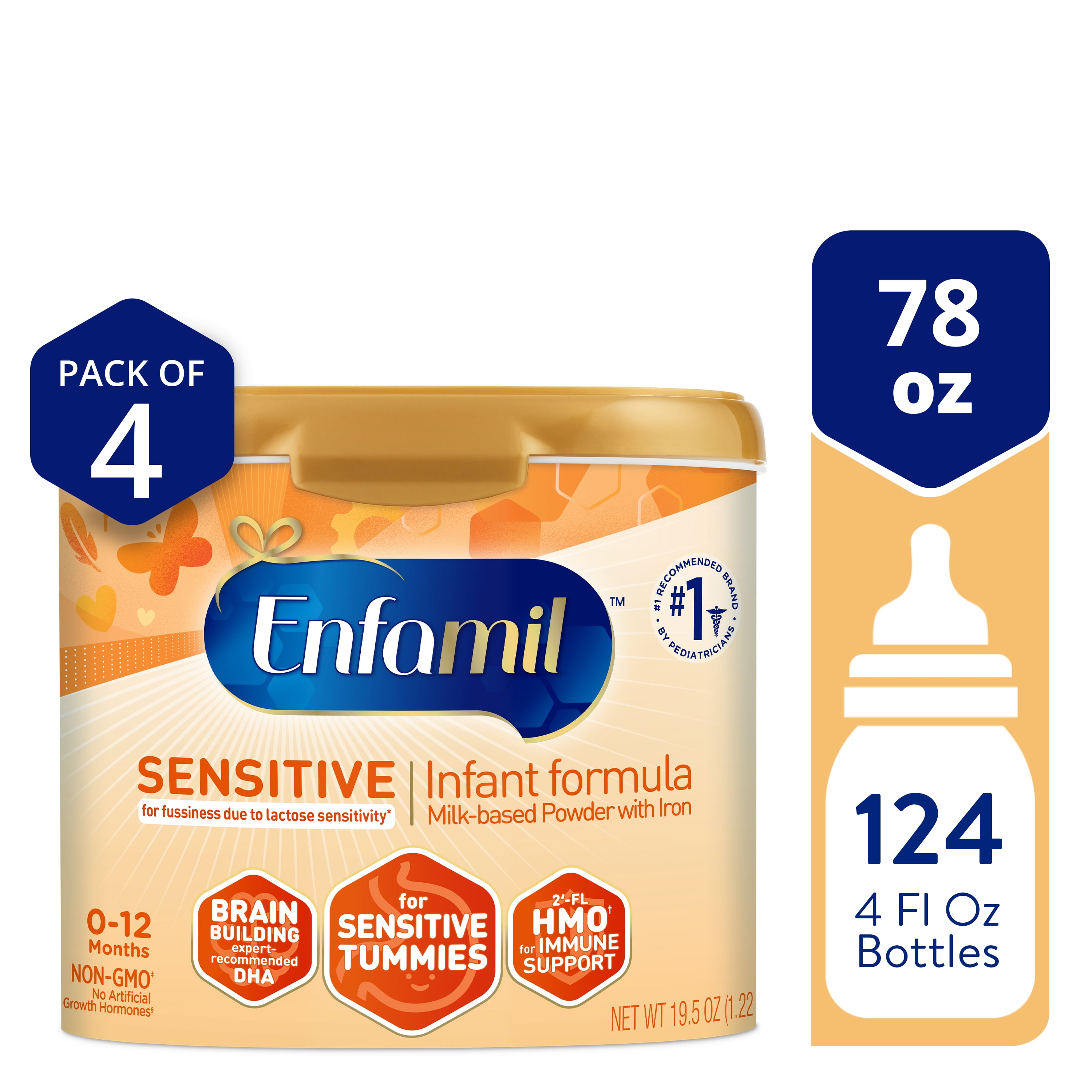 Enfamil Sensitive Powder Baby Formula For Lactose Sensitivity, 19.5 Oz Tub, 4 Pack