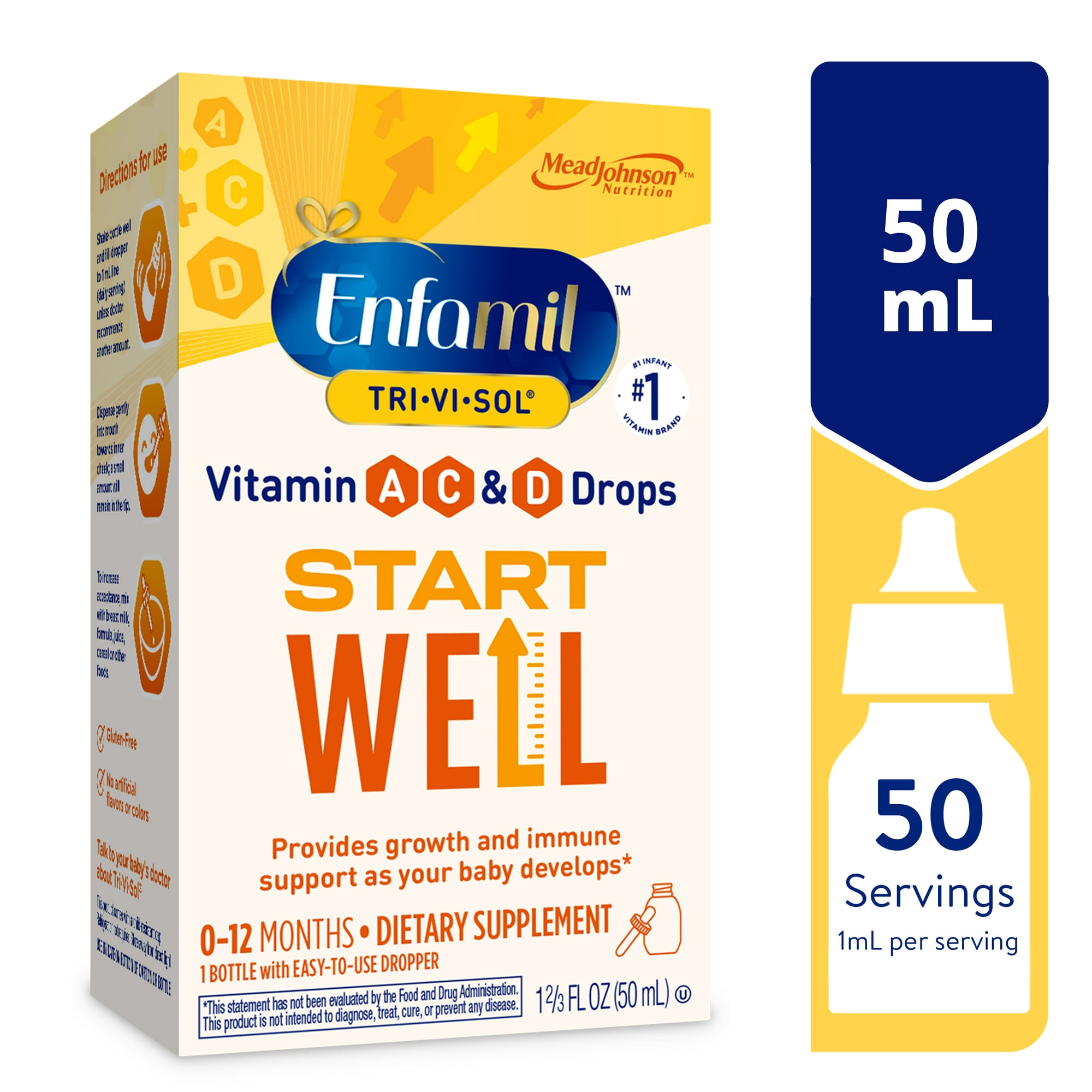 inflation Mentally Bookstore Enfamil Tri-Vi-Sol Vitamin A, C & D Multi-Vitamin Drops for Infants,  Supports Growth & Immune Health, 50 mL Dropper Bottle - Walmart.com