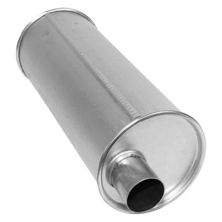 Enforcer Series Aluminized Steel Round Glass Pack Aluminized Exhaust Muffler with Inlet & Outlet Neck - 6 in.