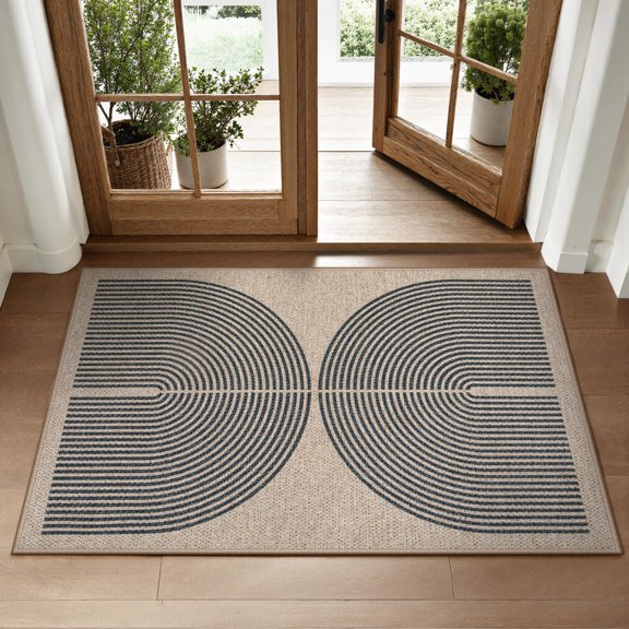 Enfys Rainbow Easy Jute Rug  2x3 Farmhouse Kitchen Rugs Non Slip Washable Entryway Neutral Shedding Low Pile Indoor Outdoor Door Mats For Porch Foyer