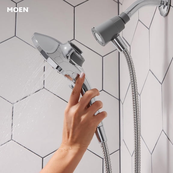 Engage Chrome Magnetix Six-Function 5.5-Inch Wide Handheld Shower Head with Hose and Magnetic Docking System