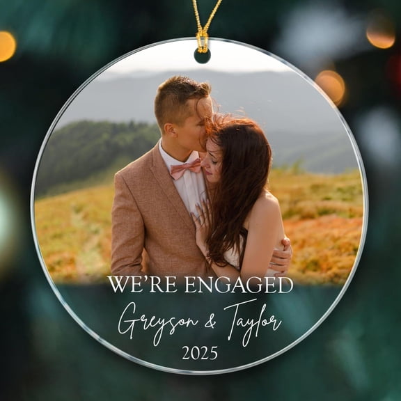 Engaged Christmas Ornament 2025, Our First Christmas Engagement, Mr & Mrs, Custom Photo/Name, Acrylic, Holiday