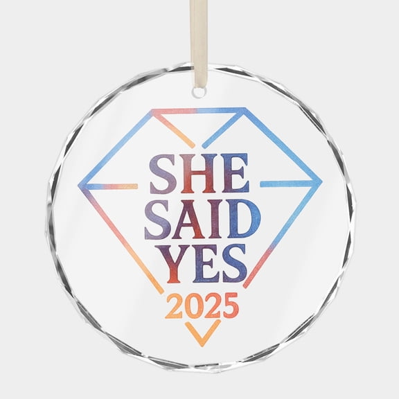 Engaged Diamond Engagement Romantic Couple Love Quote 2025 Ornament Christmas Gift Crystal Glass Xmas Tree Holiday Decor
