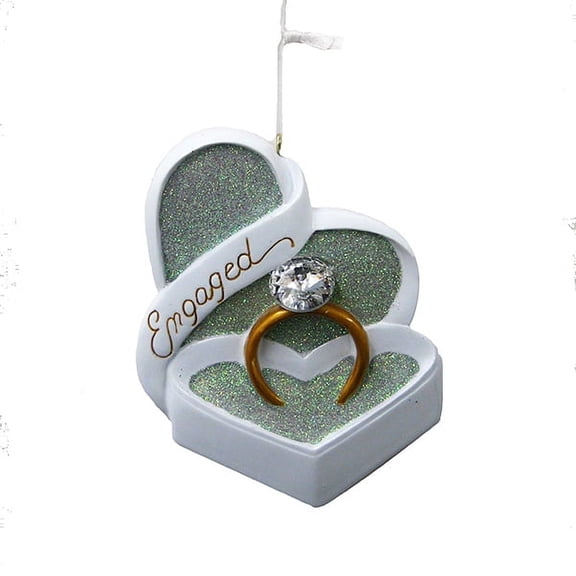"Engaged" Heart Box Ring Ornament For Personalization