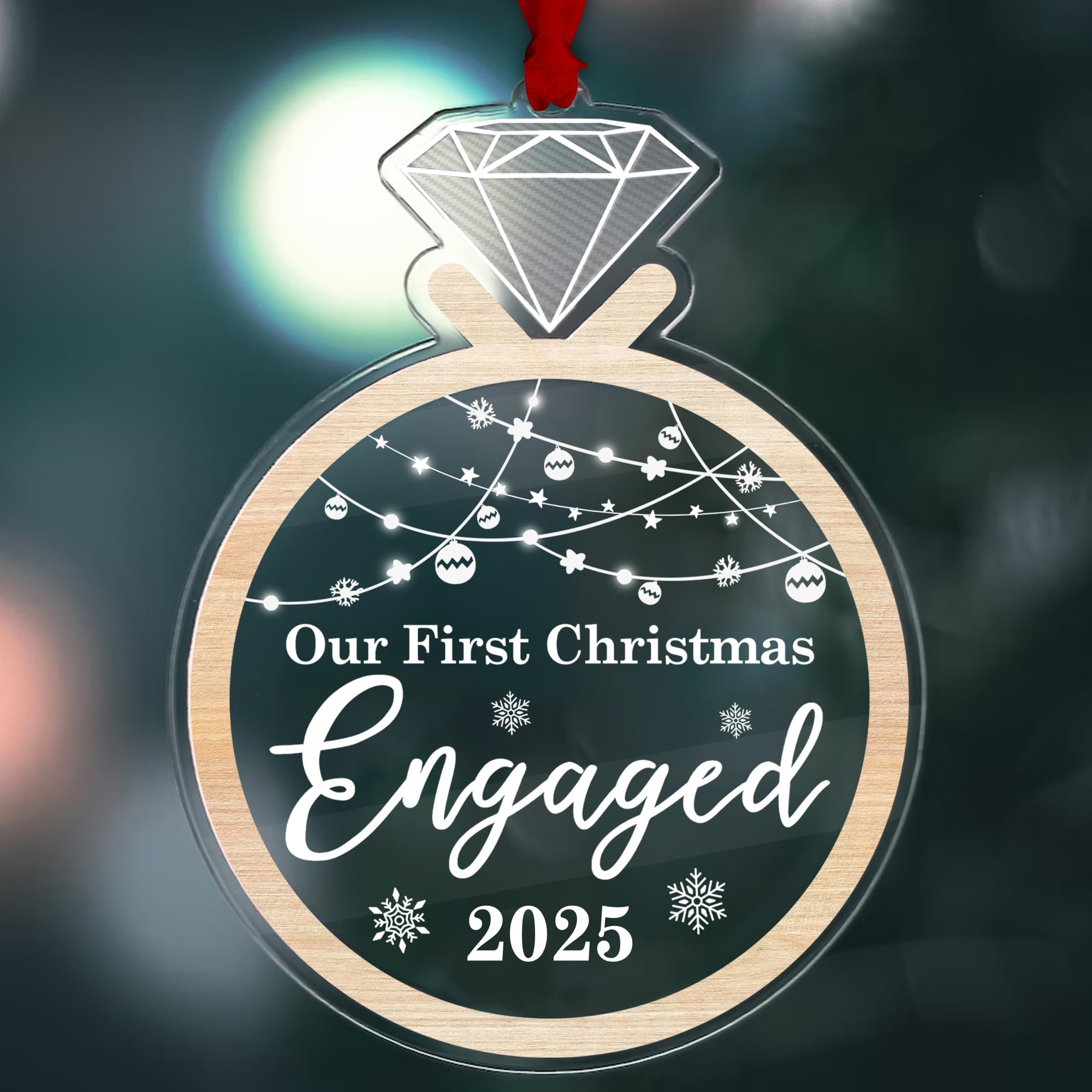 Engaged Ornament 2025 – Engagement Ring Acrylic Christmas Ornament, Elegant Keepsake Gift for Engaged Couples, Holiday Tree Decoration, Romantic Engagement Celebration Decor
