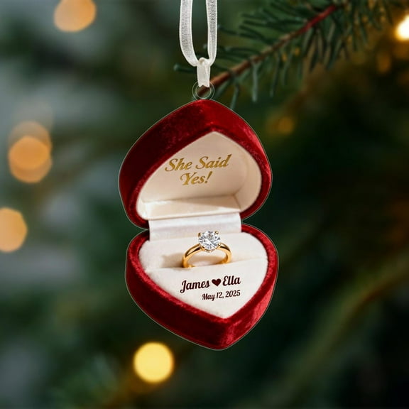 Engaged Ring Box Christmas Ornament, Engagement First Xmas Decor, Wedding 2025 Keepsake, New Couple Christmas Gift, Just Married Xmas Gift