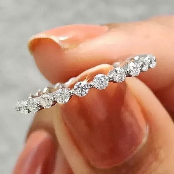 Engagement 2CT Round Cut Diamond Eternity Band Ring 14K White Gold Plated