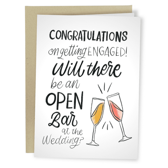 Engagement Card with Open Bar Joke  Fun Congratulations Card for Newly Engaged Couples  Blank Inside & Envelope Included  Perfect for Wedding Celebrations