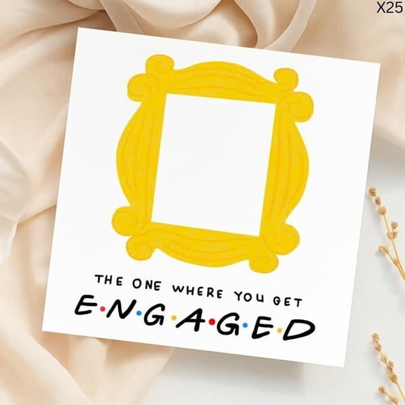 Engagement Card - "The One Where You Get Engaged" - Yellow Frame Design - Blank Inside - Perfect Congratulations Card for Couples