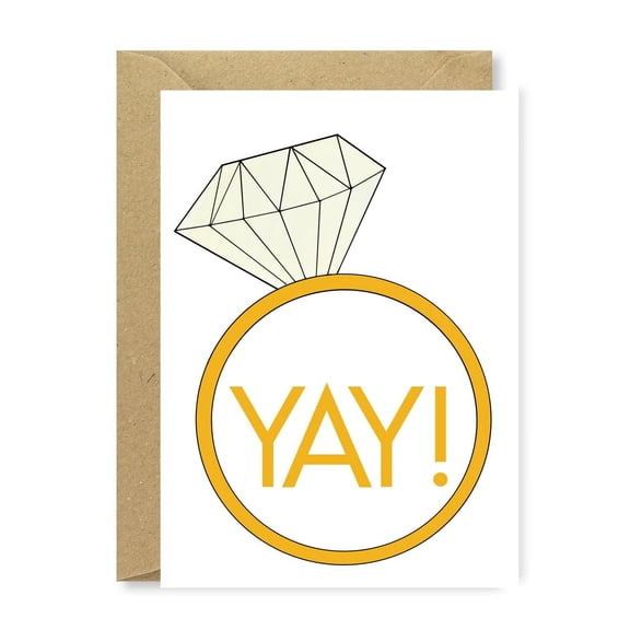 Engagement Card - "YAY!" with Diamond Ring Design - Blank Inside, Envelope Included - Perfect Congratulations Card for Newly Engaged Couples and Wedding Celebrations