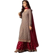 Engagement Function Wear Indian Designer Salwar Kameez Pakistani Sharara Plazzo Suits  Brown, 6XL - 54