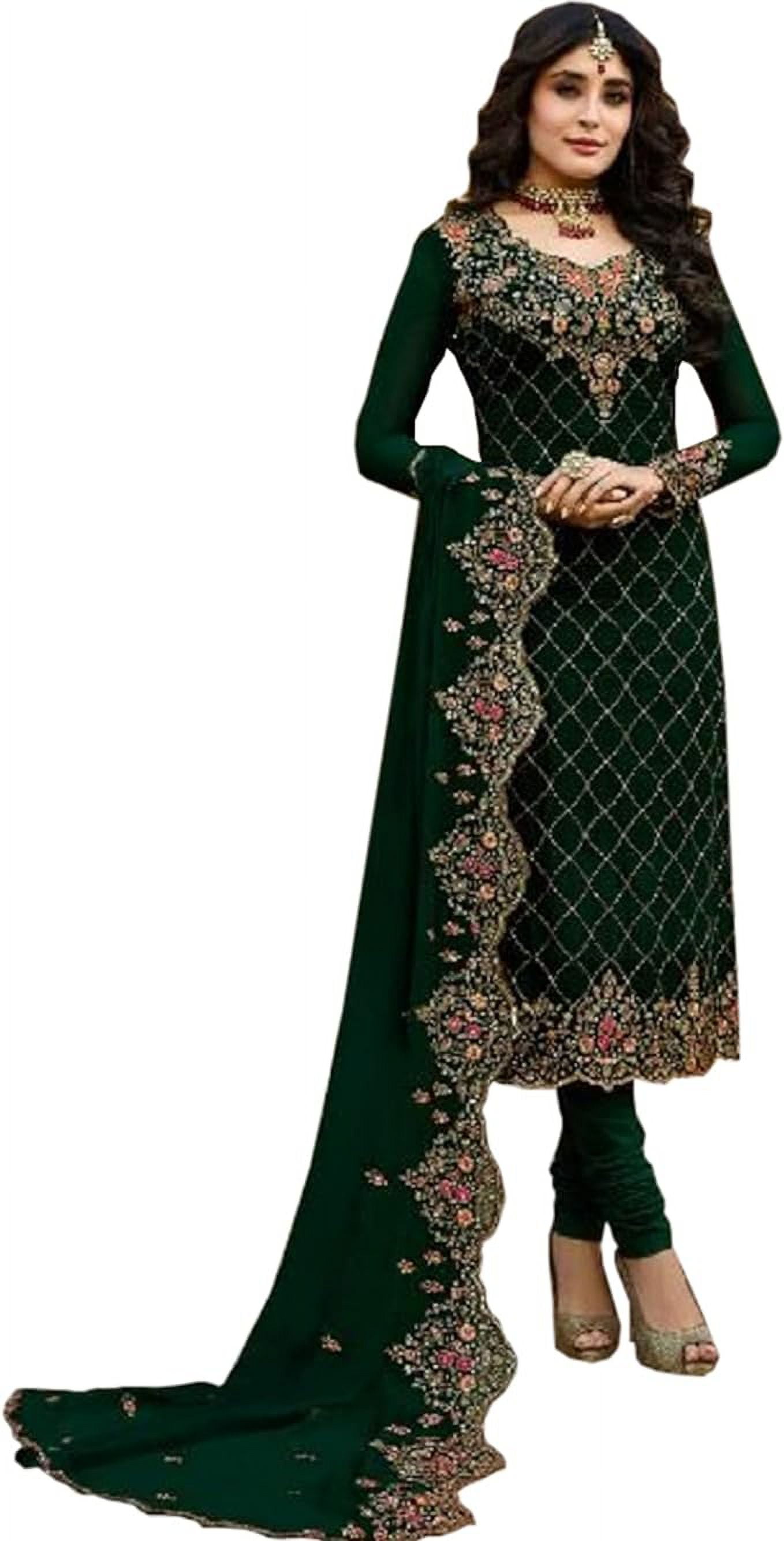 Engagement Function Wear Indian Pakistani Designer Churidar Salwar Kameez Dress ( Green, 4XL - 50 ), Women's