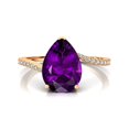 thumbnail image 1 of Engagement Gift, Natural Amethyst Solid Gold Ring, Diamond February Birthstone Ring, Promise Ring, 1 of 1