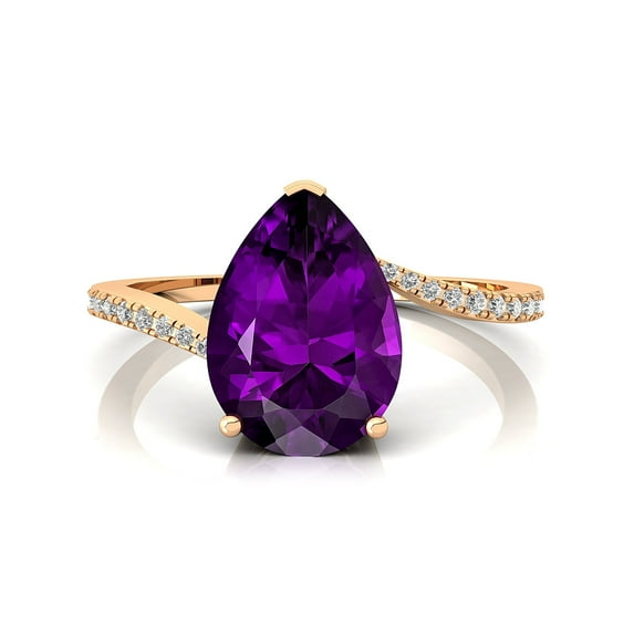 Engagement Gift, Natural Amethyst Solid Gold Ring, Diamond February Birthstone Ring, Promise Ring