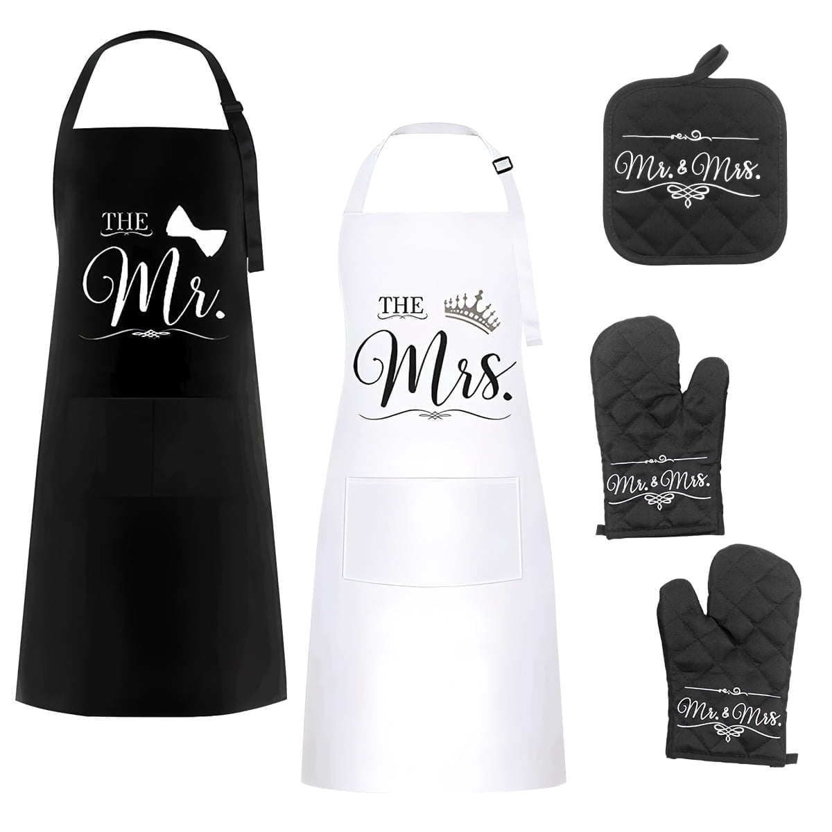 Engagement Gifts for Couples Wedding Shower Ideas Mr and Mrs Aprons for Anniversary, Bridal Shower, Wedding, Christmas gifts for Couples His and Her Gifts Set 2