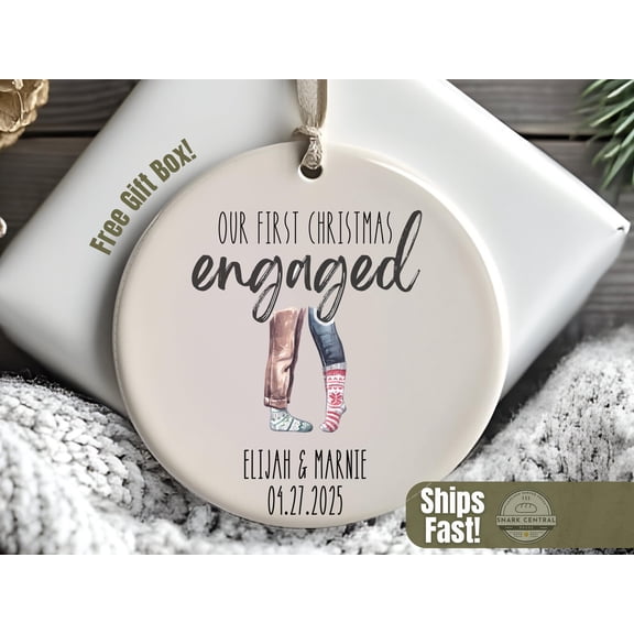 Engagement Gifts Personalized Ornament, First Christmas Engaged Keepsake for Couples, Newly Engaged Bride to Be Ornament Gift